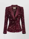Elisabetta Franchi Double-breasted Blazer With Satin Lapel And Sequins In Red