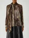 Elisabetta Franchi Sheer Silk Blouse With Integrated Scarf In Brown