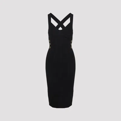 Elisabetta Franchi Shaping Knit Midi Dress Crossed Straps In Black