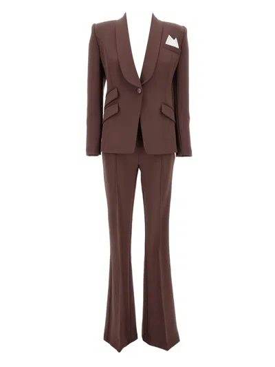 Elisabetta Franchi Shawl-collar Flared Trousers Suit In Brown