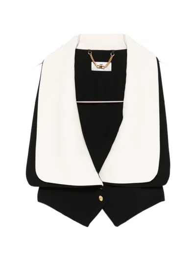 Elisabetta Franchi Shawl Cropped Gilet In Black