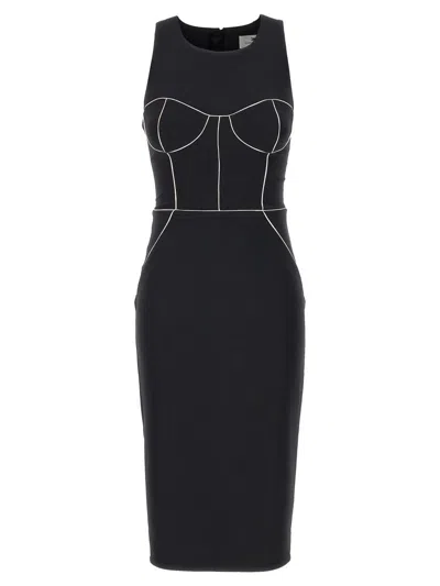 Elisabetta Franchi Stitched Sheath Dress Silhouette Midi Sleeveless In Black