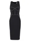 Elisabetta Franchi Fitted Midi Dress With Structured Bodice In Neutrals