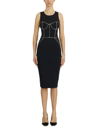 Elisabetta Franchi Sheath Dress With Contrast Piping In Blue