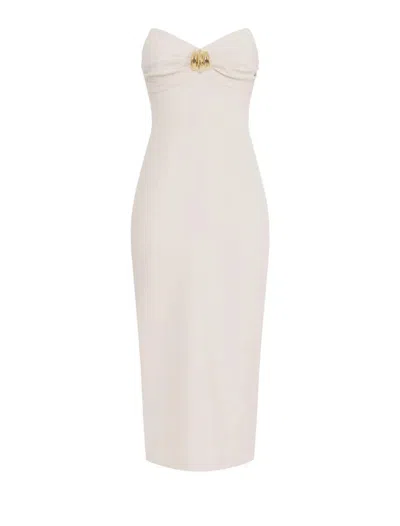 Elisabetta Franchi Sheath Dress With Macro Bow In White
