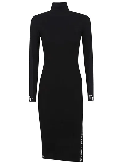 ELISABETTA FRANCHI ELISABETTA FRANCHI SHEATH KNIT DRESS WITH HIGH NECK AND LOGO BAND