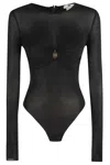 Elisabetta Franchi Sheer Long Sleeve Bodysuit With Jewel Detail In Black