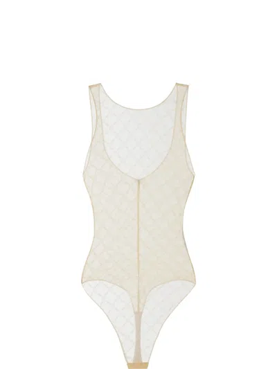 Elisabetta Franchi Sheer Bodysuit In Neutrals