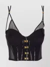Elisabetta Franchi Sheer Corset Top Spaghetti Straps In Black