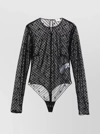 Elisabetta Franchi Sheer Embroidered Pattern Bodysuit Keyhole In Black