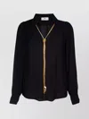 Elisabetta Franchi Sheer Fabric Collared Neck Gold Chain Long Sleeves In Black