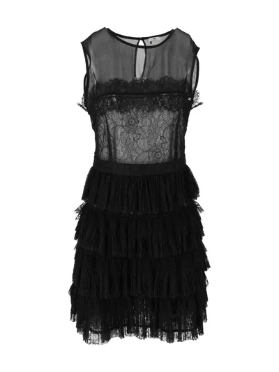 Elisabetta Franchi Sheer Lace Keyhole Neckline Mini Dress In Black