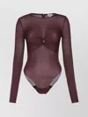 Elisabetta Franchi Sheer Long Sleeve Body With Jewel Embellishments In Burgundy