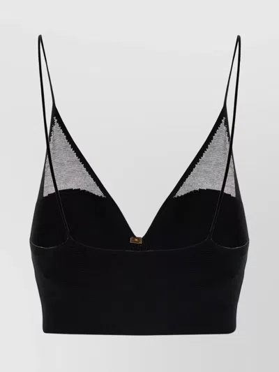 Elisabetta Franchi Sheer Panel Cropped Top In Black