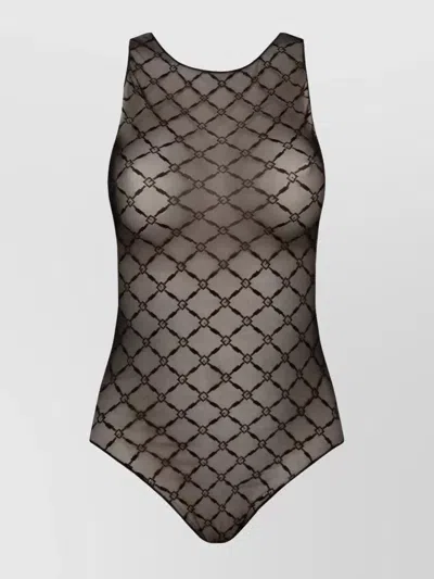 Elisabetta Franchi Sheer Patterned Tulle Bodysuit In Black