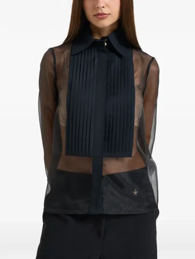 Elisabetta Franchi Sheer Pleated Shirt In Black