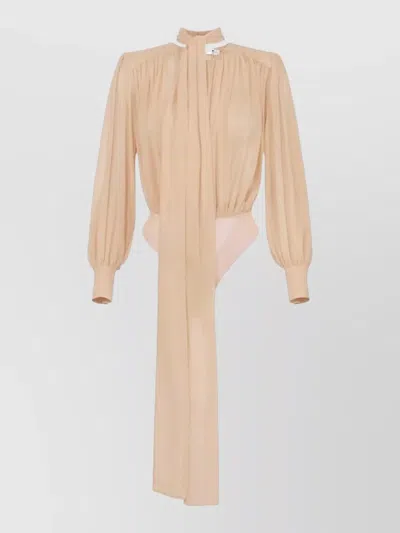 Elisabetta Franchi Sheer Tie Detail Lounge Top Long Sleeves In Brown