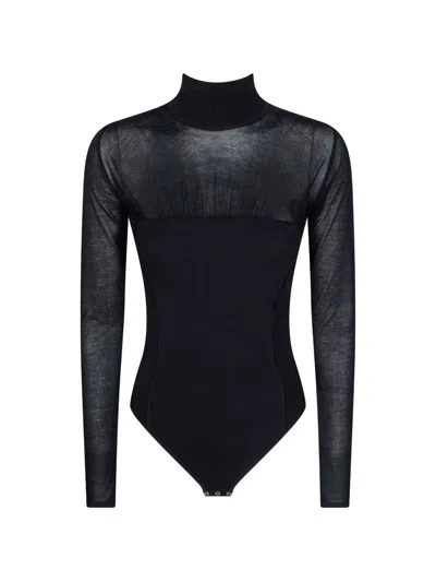 Elisabetta Franchi Sheer-panel High-neck Bodysuit In Black