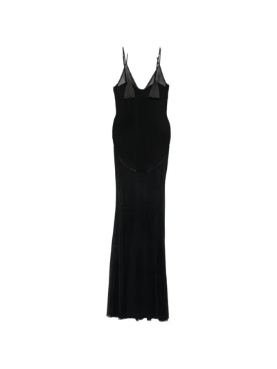 Elisabetta Franchi Sheer-panelled Pleated Maxi Dress In Black