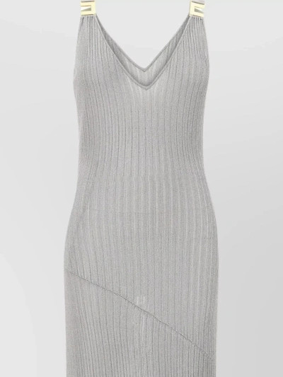 Elisabetta Franchi Shimmering Flared V-neckline Dress In Gray
