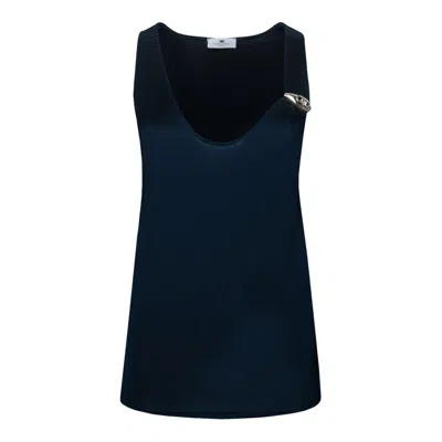 Elisabetta Franchi Shiny Jersey Tank Top With Jewel Logo In Blue