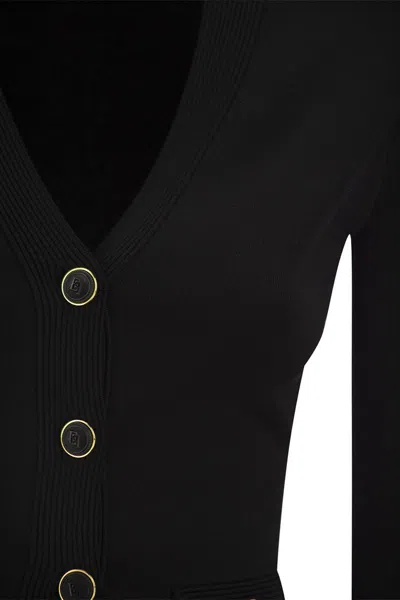 Elisabetta Franchi Shiny Viscose Cardigan With Twin Buttons In Black