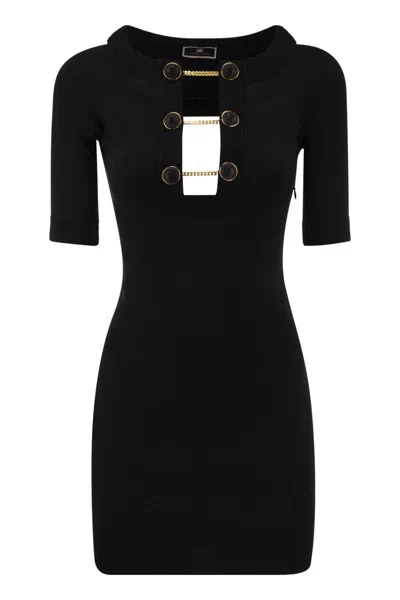 Elisabetta Franchi Shiny Viscose Minidress With Twin Buttons In Black