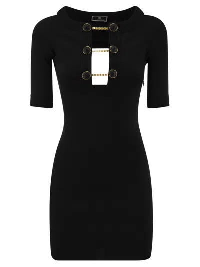 Elisabetta Franchi Shiny Viscose Minidress With Twin Buttons In Black