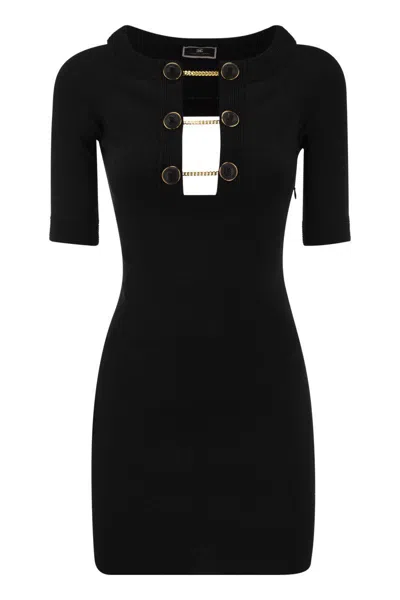 ELISABETTA FRANCHI ELISABETTA FRANCHI SHINY VISCOSE MINIDRESS WITH TWIN BUTTONS