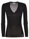 Elisabetta Franchi Black Ribbed Top In Black