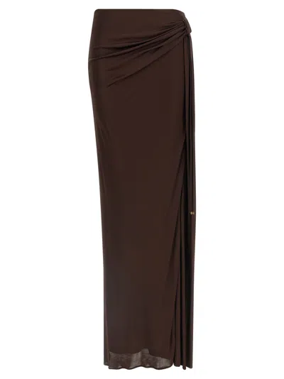 Elisabetta Franchi Shiny Viscose Skirt Skirts Brown In Black