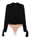 Elisabetta Franchi Tie-neck Bodysuit-style Blouse In Georgette Fabric With Embroideries