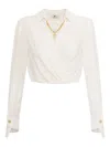 Elisabetta Franchi Cropped Shirt With Golden Chain And Padded Shoulders