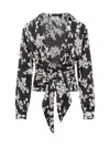 Elisabetta Franchi Georgette Blouse With Floral Pattern And Waist Sash In Multi