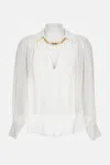 Elisabetta Franchi Pleated Shoulder Long Sleeve Shirt With Gold Hardware In White