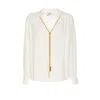 Elisabetta Franchi Georgette Blouse With Charms Necklace In Beige
