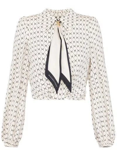 Elisabetta Franchi Scarf-embellishment Georgette Cropped Blouse In Beige
