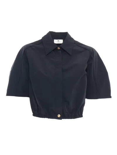 Elisabetta Franchi Collared Cropped Shirt Structured Shoulders In Black