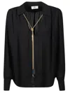 Elisabetta Franchi Metal Cuff V-neckline Shirt With Logo Detail In Black