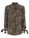 Elisabetta Franchi Animal Georgette Shirt With Ribbon Cuffs In Brown