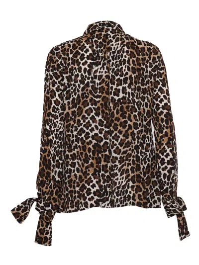 Elisabetta Franchi Ribbon Cuffs Animalier Printed Georgette Blouse In Multi