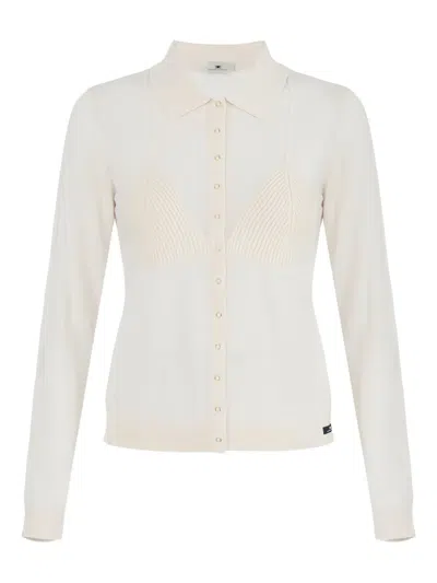 Elisabetta Franchi Shirt-collar Ribbed Cardigan In Multi