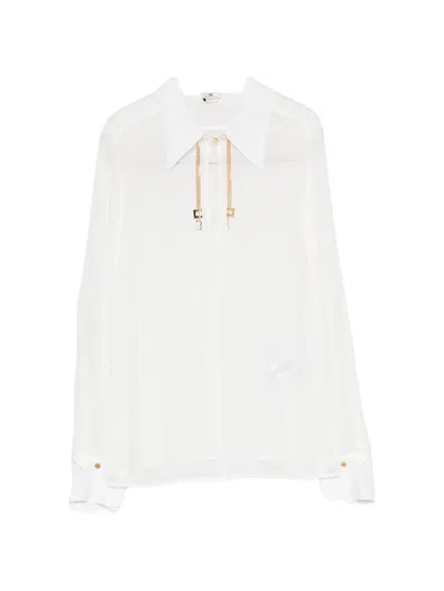 Elisabetta Franchi Logo-plaque Chain-detail Blouse In White