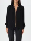 Elisabetta Franchi Sheer Fabric Collared Neck Gold Chain Long Sleeves In Schwarz