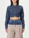 Elisabetta Franchi Cropped Denim Jacket With Flap Pockets In Blue