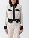 Elisabetta Franchi Bi-color Shirt With Gold Accents And Geometric Pattern In White