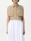 Elisabetta Franchi Cropped Beige And White Structured Shirt In Straw Yellow
