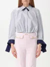 Elisabetta Franchi Oltremare Striped Cropped Shirt In White