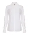 Elisabetta Franchi Shirt In Georgette Fabric With Floral Embroideries In Ivory