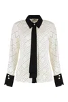 Elisabetta Franchi Georgette Shirt With Two-tone Logo Print In White